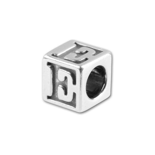Alphabet Bead, Cube Letter "E" 5.6mm, Sterling Silver (1 Piece)