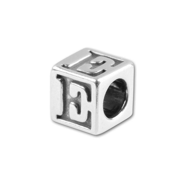 Alphabet Bead, Cube Letter "E" 5.6mm, Sterling Silver (1 Piece)