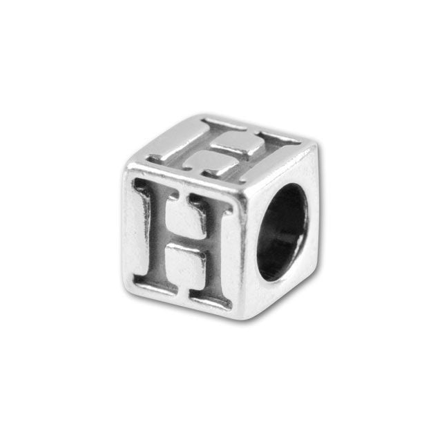 Alphabet Bead, Cube Letter "H" 5.6mm, Sterling Silver (1 Piece)