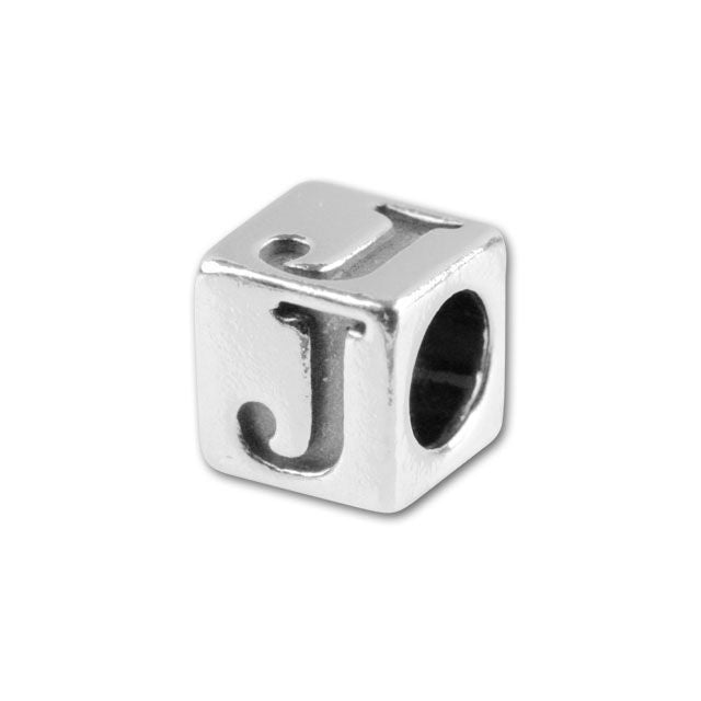 Alphabet Bead, Cube Letter "J" 5.6mm, Sterling Silver (1 Piece)