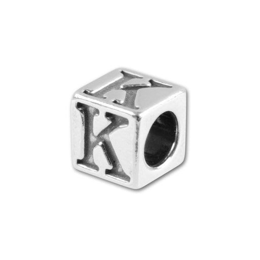 Alphabet Bead, Cube Letter "K" 5.6mm, Sterling Silver (1 Piece)