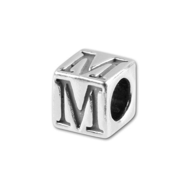 Alphabet Bead, Cube Letter "M" 5.6mm, Sterling Silver (1 Piece)