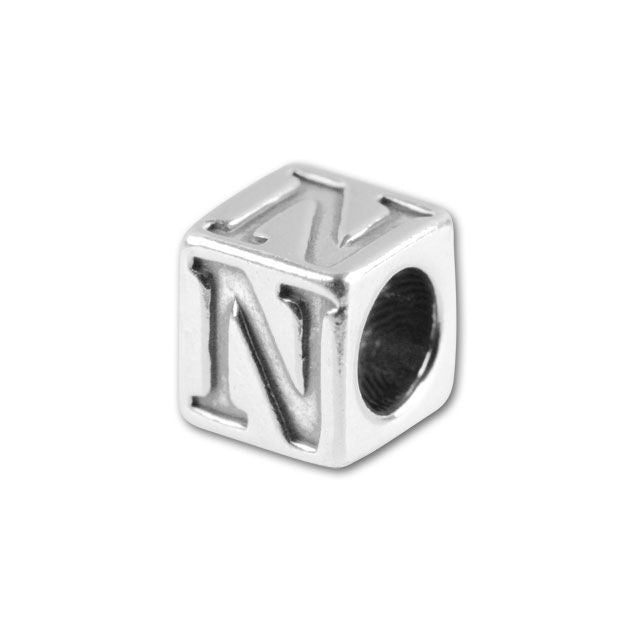 Alphabet Bead, Cube Letter "N" 5.6mm, Sterling Silver (1 Piece)