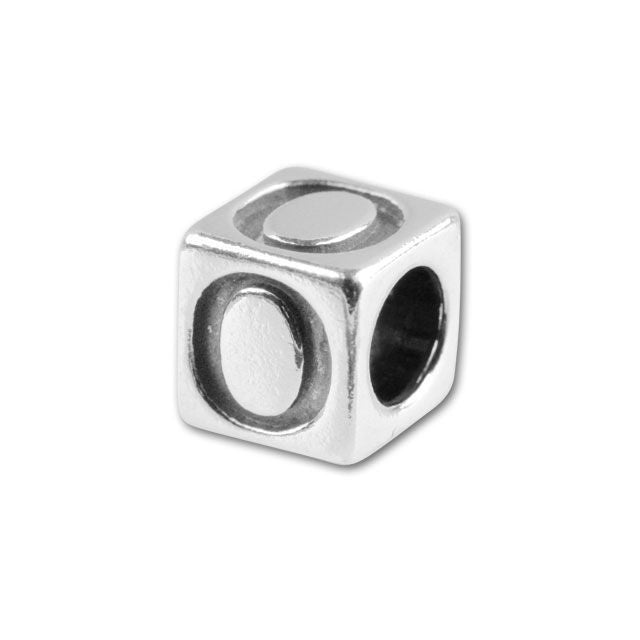 Alphabet Bead, Cube Letter "O" 5.6mm, Sterling Silver (1 Piece)