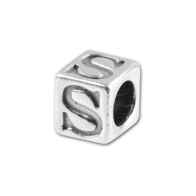Alphabet Bead, Cube Letter "S" 5.6mm, Sterling Silver (1 Piece)