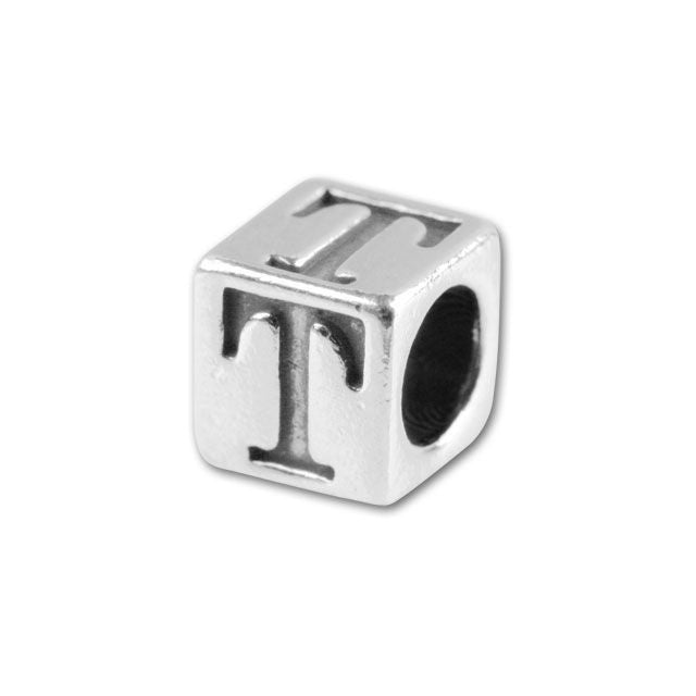 Alphabet Bead, Cube Letter "T" 5.6mm, Sterling Silver (1 Piece)