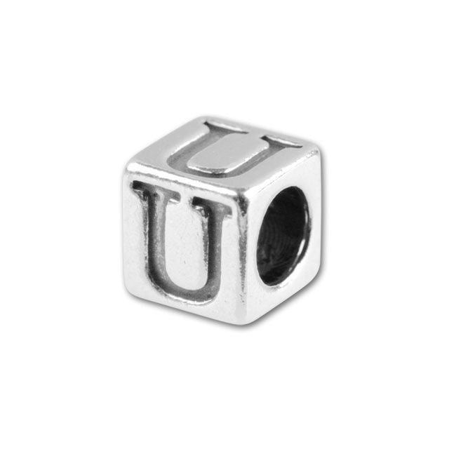 Alphabet Bead, Cube Letter "U" 5.6mm, Sterling Silver (1 Piece)