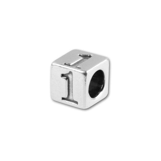 Number Bead, Cube "1" 4.5mm, Sterling Silver (1 Piece)