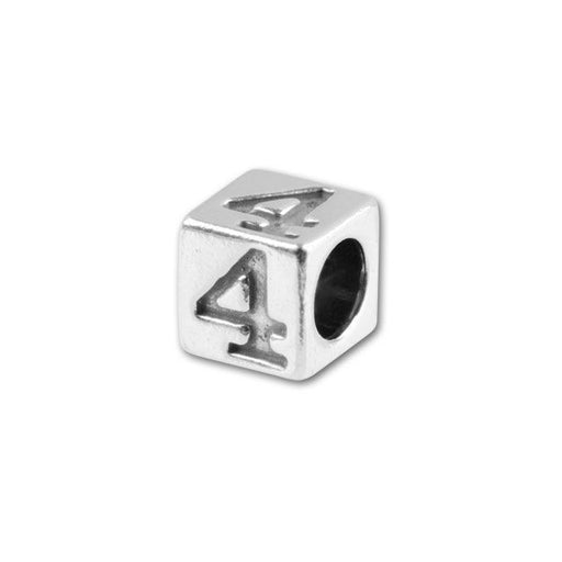 Number Bead, Cube "4" 4.5mm, Sterling Silver (1 Piece)