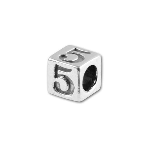 Number Bead, Cube "5" 4.5mm, Sterling Silver (1 Piece)