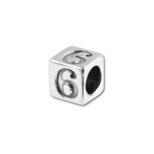 Number Bead, Cube "6" 4.5mm, Sterling Silver (1 Piece)