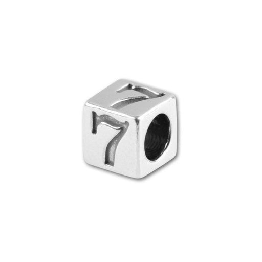 Number Bead, Cube "7" 4.5mm, Sterling Silver (1 Piece)