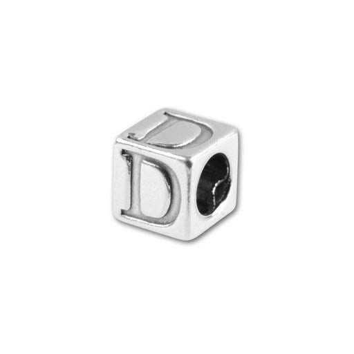 Alphabet Bead, Cube Letter "D" 4.5mm, Sterling Silver (1 Piece)
