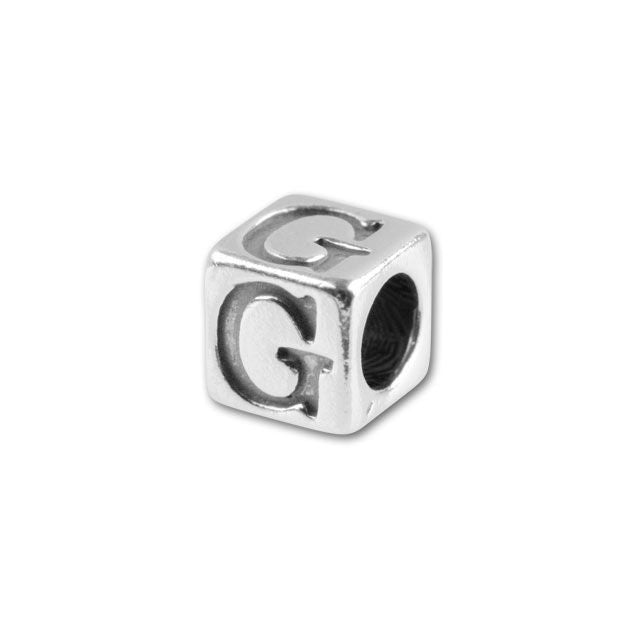 Alphabet Bead, Cube Letter "G" 4.5mm, Sterling Silver (1 Piece)