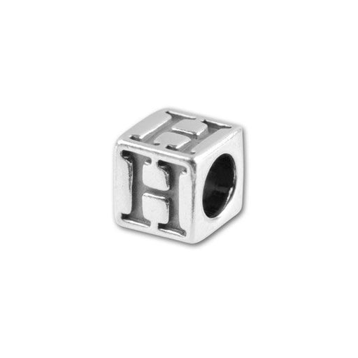 Alphabet Bead, Cube Letter "H" 4.5mm, Sterling Silver (1 Piece)
