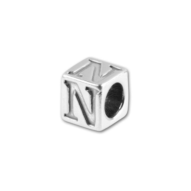 Alphabet Bead, Cube Letter "N" 4.5mm, Sterling Silver (1 Piece)