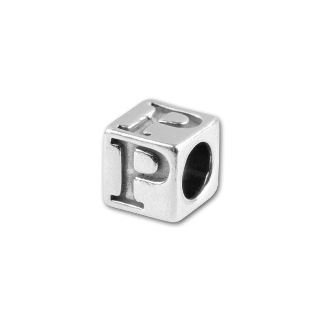 Alphabet Bead, Cube Letter "P" 4.5mm, Sterling Silver (1 Piece)