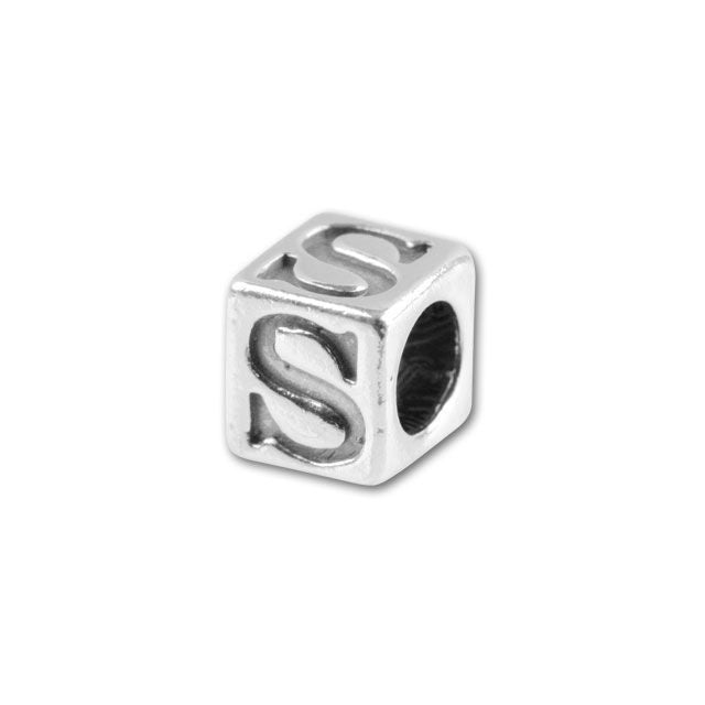 Alphabet Bead, Cube Letter "S" 4.5mm, Sterling Silver (1 Piece)