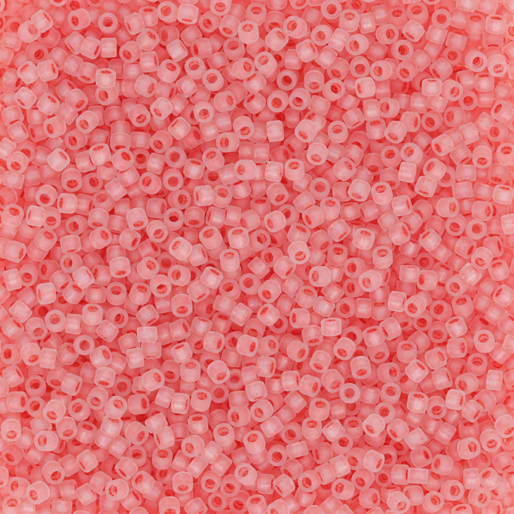 Toho Aiko Seed Beads, 11/0 #779FM 'Frosted Salmon-Lined Crystal Rainbow' (4 Grams)