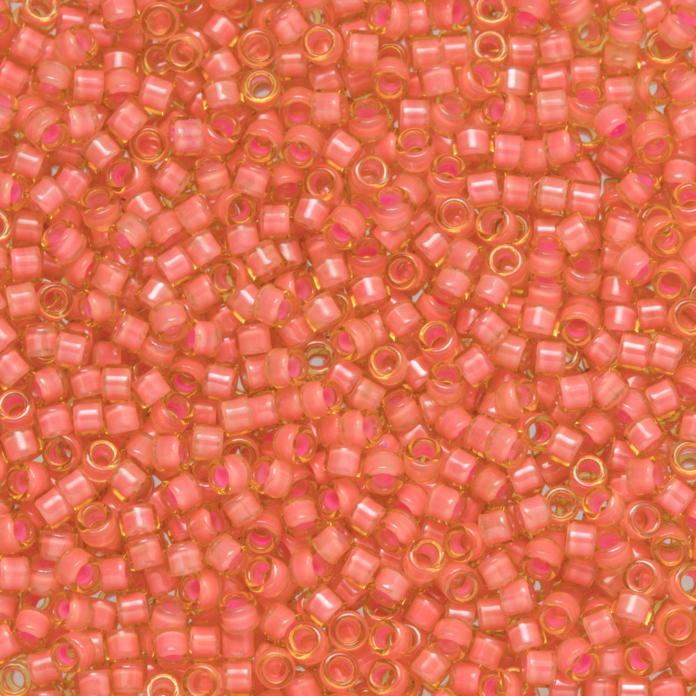 Toho Aiko Seed Beads, 11/0 #925 'Coral Pink-Lined Lt Topaz' (4 Grams)