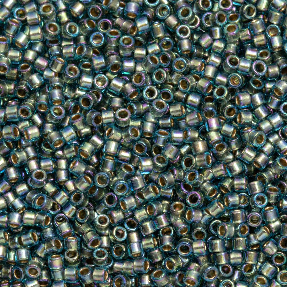 Toho Aiko Seed Beads, 11/0 #995 'Gold-Lined Aqua Rainbow' (4 Grams)