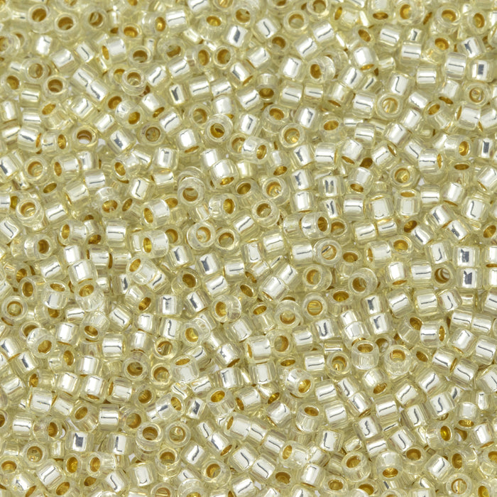 Toho Aiko Seed Beads, 11/0 #PF2125 'PermaFinish Translucent Silver-Lined Lt Jonquil' (4 Grams)