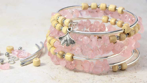 Boho Gold & Rose Quartz Gemstone Memory Wire Bracelet - Exclusive  Beadaholique Jewelry Kit