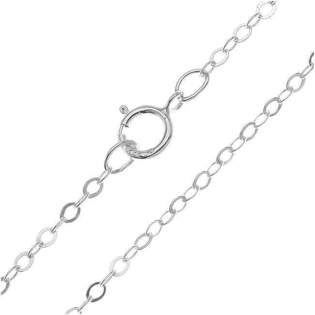 Finished Cable Chain Necklace, Flat Oval Links 2x1.5mm, 18 Inches, Sterling Silver