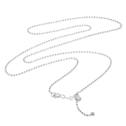 Finished Adjustable Chain Necklace, 0.5mm Ball Links with Clasp Assembly, 22 Inches, Sterling Silver