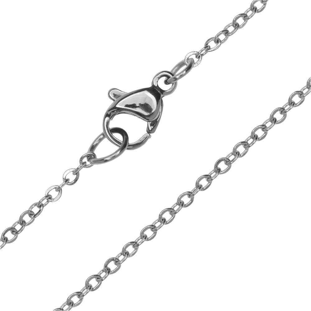 Finished Cable Chain Necklace, Oval Links with Lobster Clasp 2x1.5mm, 16 Inches, Stainless Steel