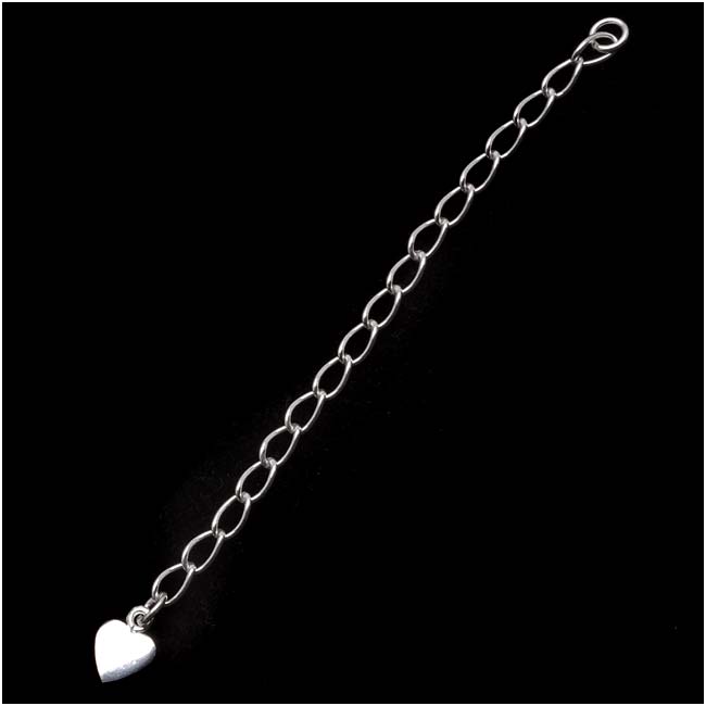 Necklace Chain Extender, 5x3mm Curb Links with Heart 3 Inches, Silver Filled (1 Piece)