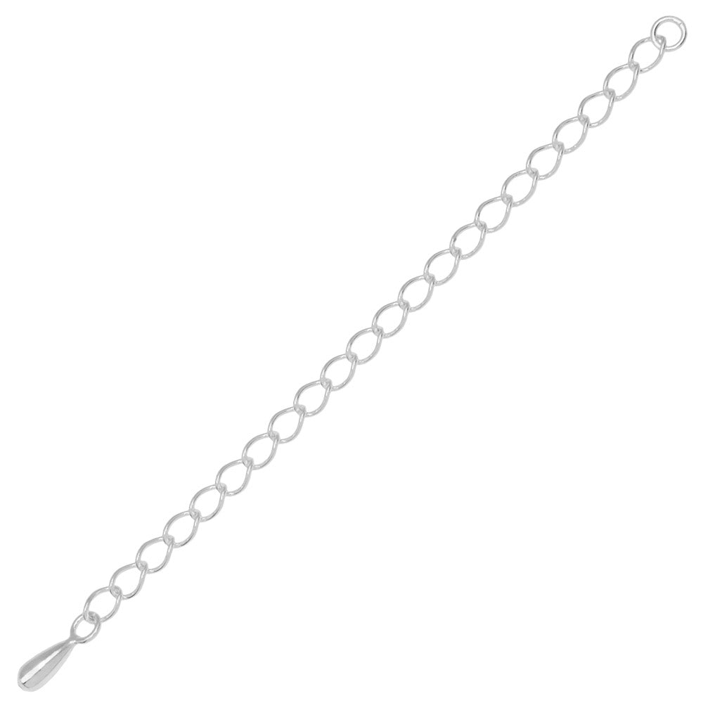 Necklace Chain Extender, 4x2.5mm Curb Links with Drop 3 Inches, Sterling Silver (1 Piece)