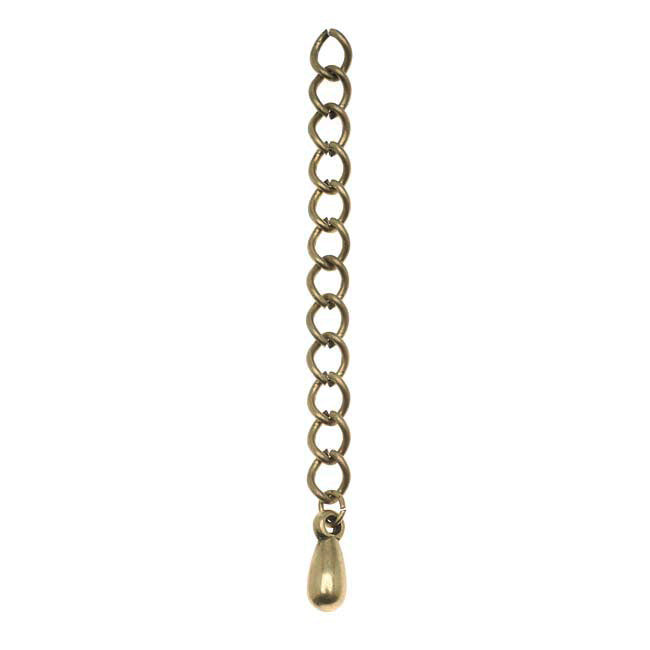 Necklace Chain Extender, 5mm Curb Links with Drop 2 Inches, Antiqued Brass (5 Pieces)