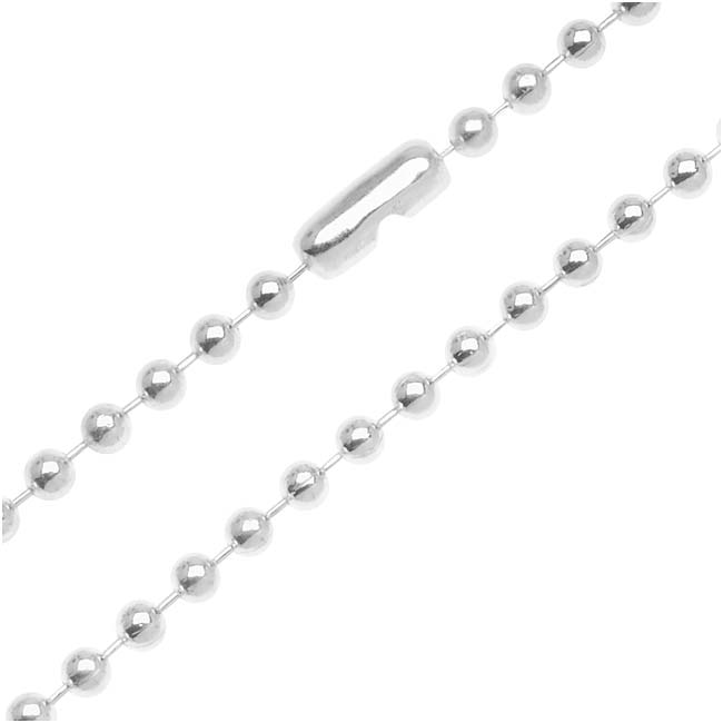 Finished Ball Chain Necklace, Round Links 2.4mm, 24 Inches, Silver Plated