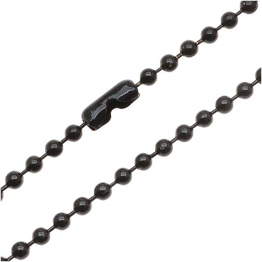 Finished Ball Chain Necklace, Round Links 2.4mm, 24 Inches, Black Coated Brass