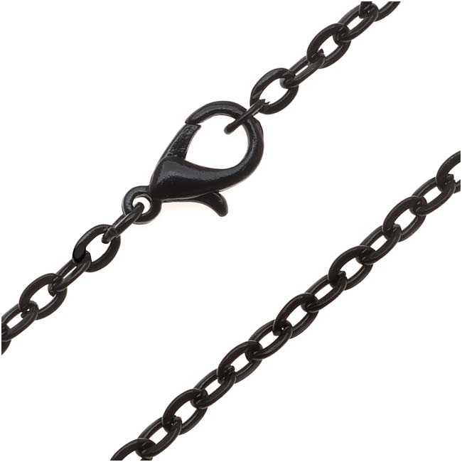 Finished Cable Chain Necklace, Flat Oval Links 2.7mm, 24 Inches, Black Coated Brass