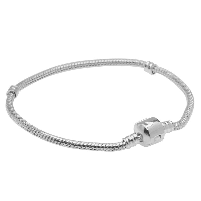 Chain Bracelet, Threaded Snake For Large Hole Beads with Snap Clasp 3mm, 8 Inches, Silver Tone