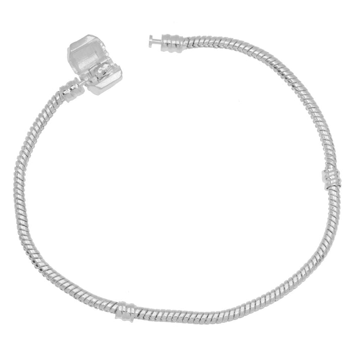 Chain Bracelet, Threaded Snake For Large Hole Beads with Snap Clasp 3mm, 8 Inches, Silver Tone