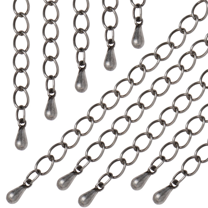 Necklace Chain Extender, 3.5x5mm Curb Links with Drop 2 Inches, Antiqued Silver Plated (10 Pieces)