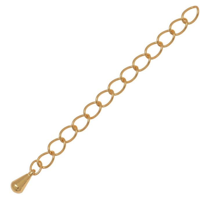 Necklace Chain Extender, 3.5x5mm Curb Links with Drop 2 Inches, Gold Plated (10 Pieces)
