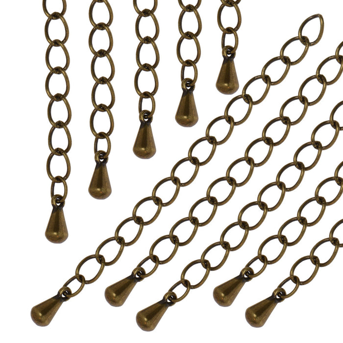 Necklace Chain Extender, 3.5x5mm Curb Links with Drop 2 Inches, Antiqued Brass (10 Pieces)