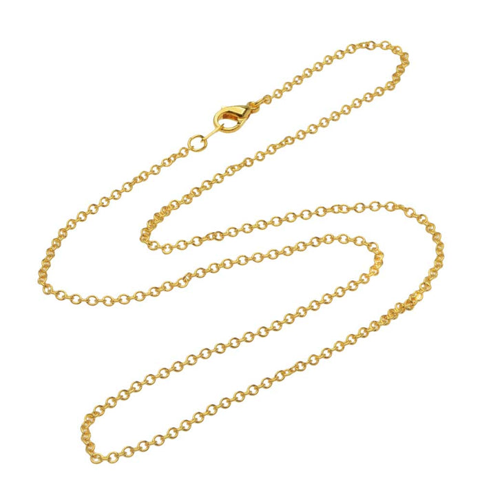 Finished Cable Chain Necklace, Oval Links with Lobster Clasp 2x1.8mm, 16 Inches, 22K Gold Plated