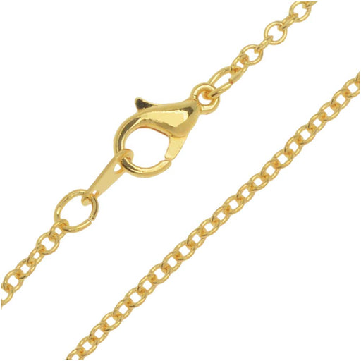 Finished Cable Chain Necklace, Oval Links with Lobster Clasp 2x1.8mm, 18 Inches, 22K Gold Plated