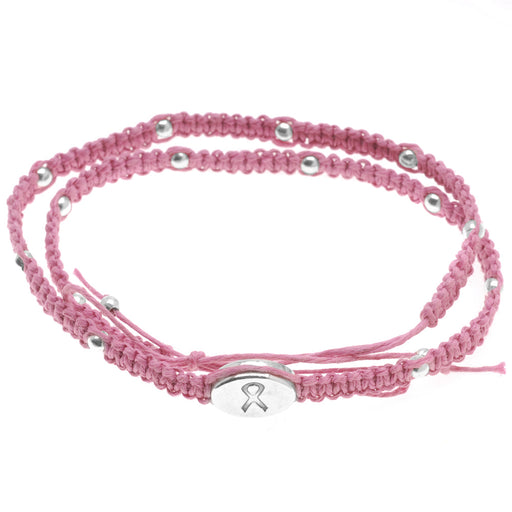 Retired - Pink Ribbon Macrame Wrap Bracelet
