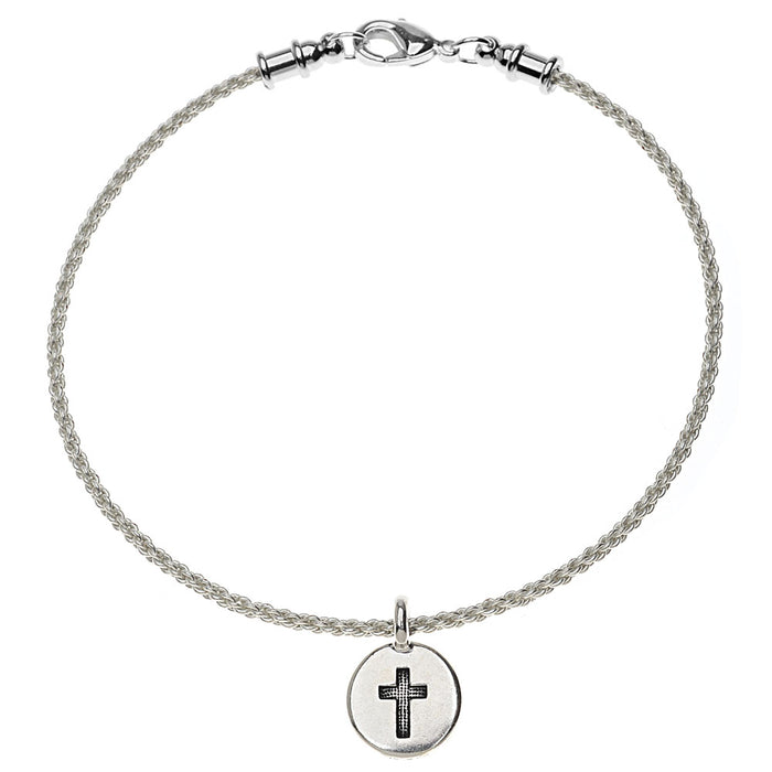Retired - Braided Wire Bangle Bracelet with Cross Charm
