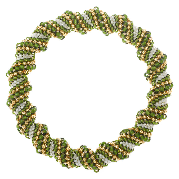 Green Apple Swirl Cellini Spiral Beaded Bangle