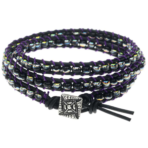 Black Leather Triple Wrapit Loom Bracelet (Reboot)