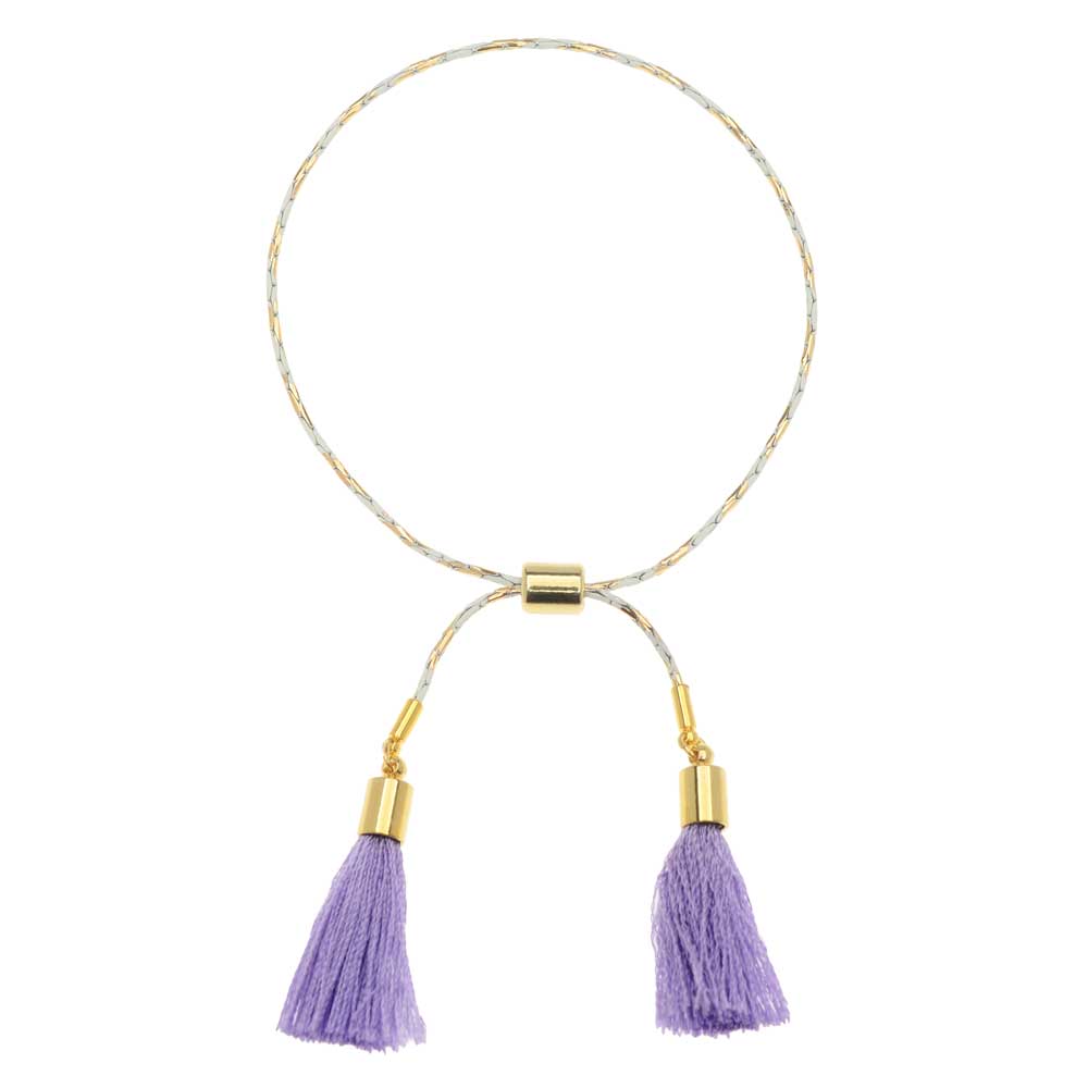 Lola Adjustable Tassel Bracelet in Purple and Gold