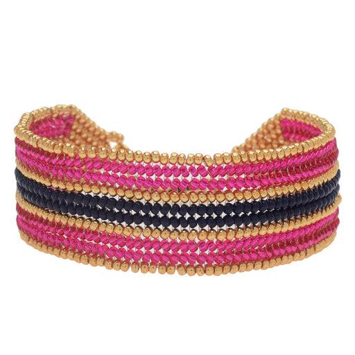 Raspberry Stripes Herringbone Bracelet