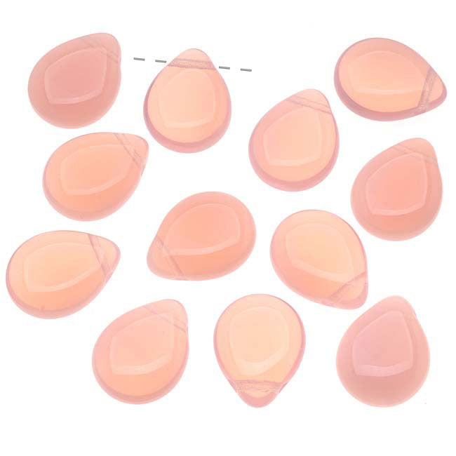 Czech Glass Beads Flat Pear Teardrops  - 16x12mm 'Milky Pink' (25 pcs)